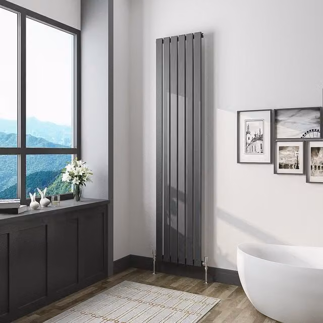 AicaBathroom Vertical Flat Panel Steel Radiator in Anthracite Grey, H 180 cm x W 40.8 cm x D 40.8 cm