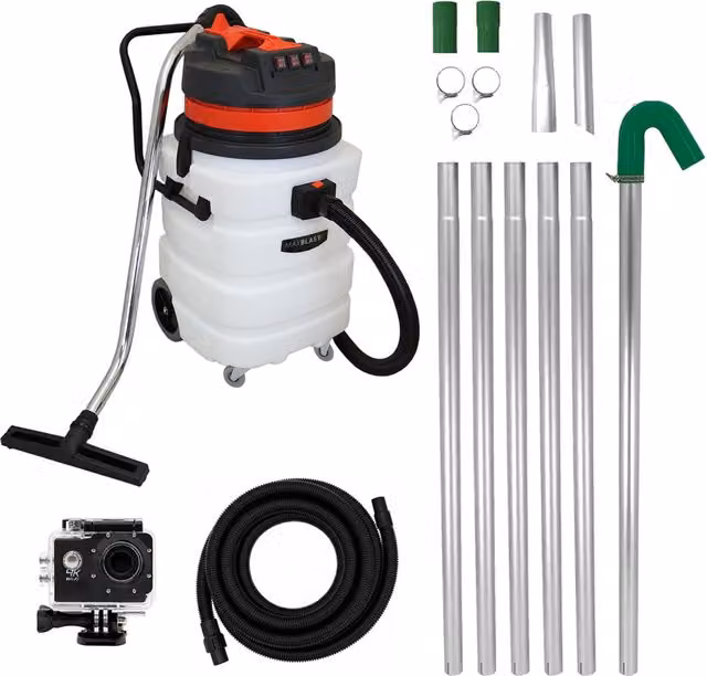 MAXBLAST Gutter Cleaning System 90L Industrial Wet and Dry Vacuum Kit with Camera in Silver and White