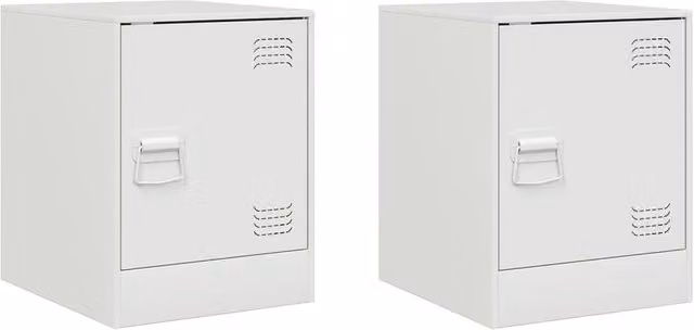 Berkfield Home Set of 2 White Metal Bedside Cabinets, W/D/H: 34.5 x 39 x 44 cm
