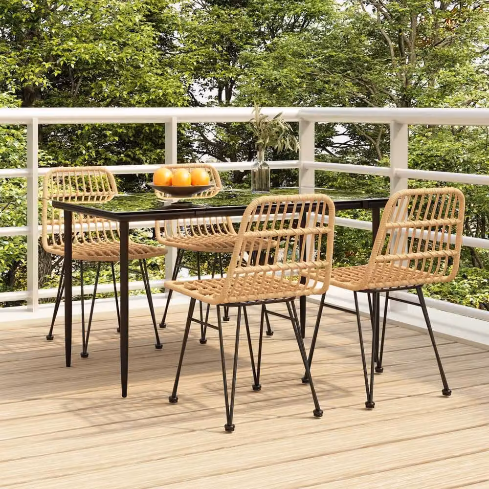 Berkfield Home 5 Piece Brown Poly Rattan Garden Dining Set – 2
