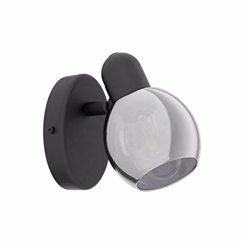 Loops Modern Wall Light in Black with Transparent Glass Sphere Shade and E14 Bulb
