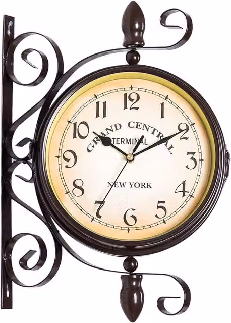 Living and Home Classic European Retro Double-Sided Analog Wall Clock in Black
