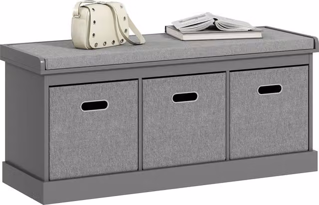 HOMCOM Grey Shoe Storage Bench with Seat and 3 Fabric Drawers – 1