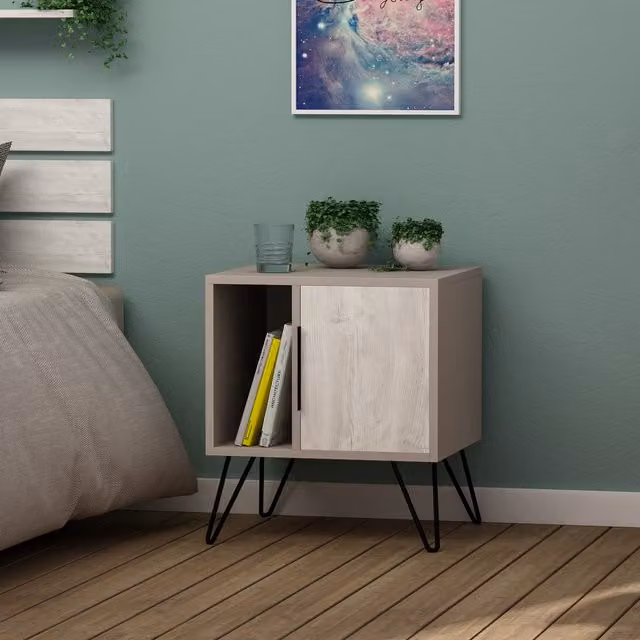 Decortie Glynn Modern Bedside Table Nightstand in Grey and Multicolour, W/D/H: 42 x 50 x 60 cm
