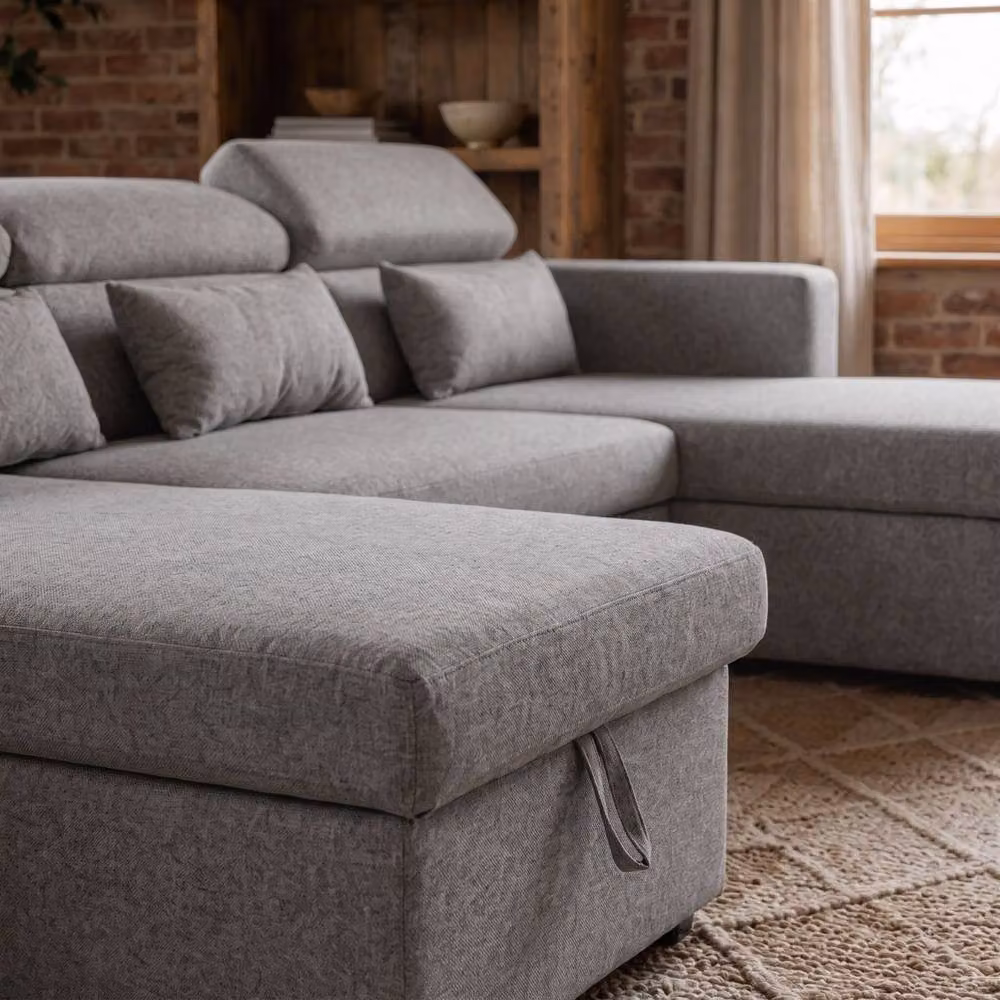 Sofaya Chelsea U-Shape Convertible Sofa Bed with Hidden Storage in Grey Fabric, 4 Person – 3