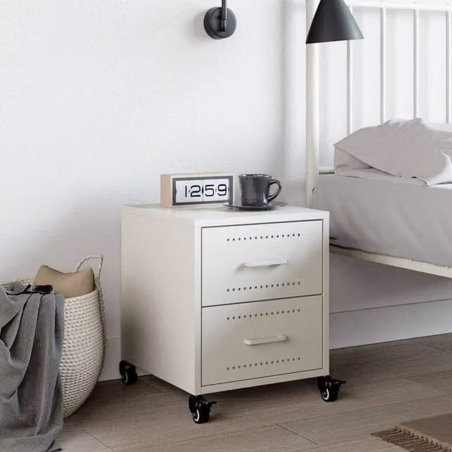 Berkfield Home Stylish White Metal Bedside Cabinet W/D/H: 36 x 39 x 43.5 cm