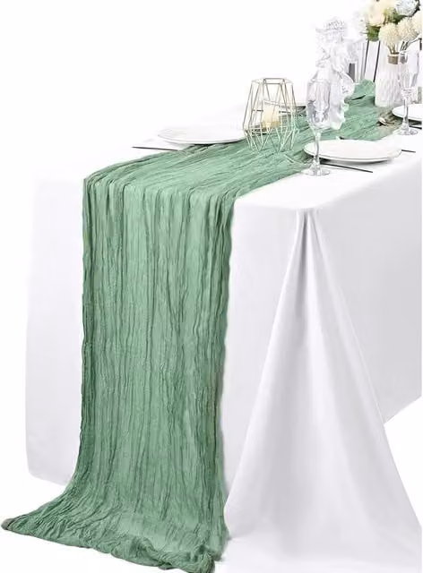 Trimming Shop Ruffed Cheesecloth Table Runner in Green, Length: 300 cm