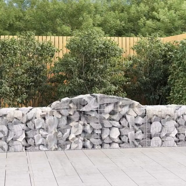 Berkfield Home Arched Gabion Baskets, 7 Piece Set, Silver Galvanised Steel, W: 300 cm, D: 50 cm, H: 60-80 cm