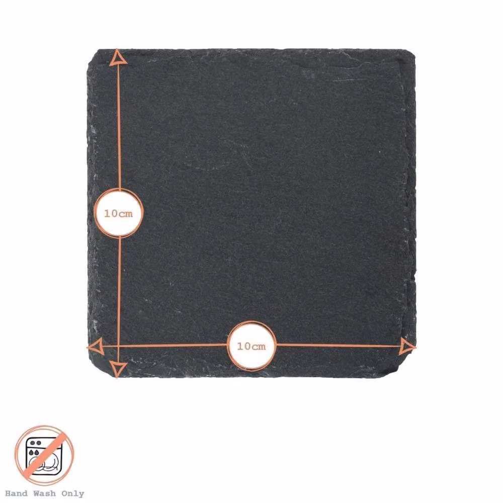 Havendro Set of 6 Square Black and Grey Slate Coasters with Non-Slip Padded Feet – 3