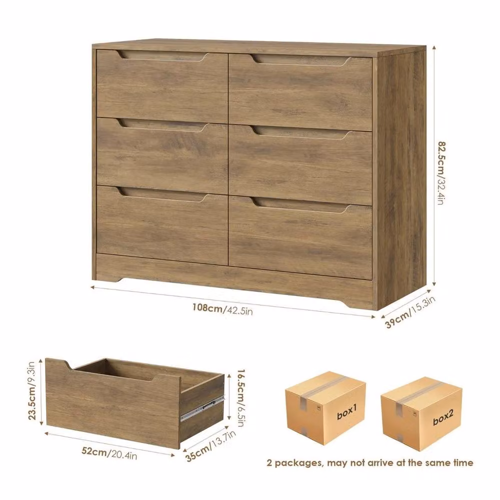 PAWNORA Modern 6 Drawer Brown Wood Dresser Chest of Drawers – 2