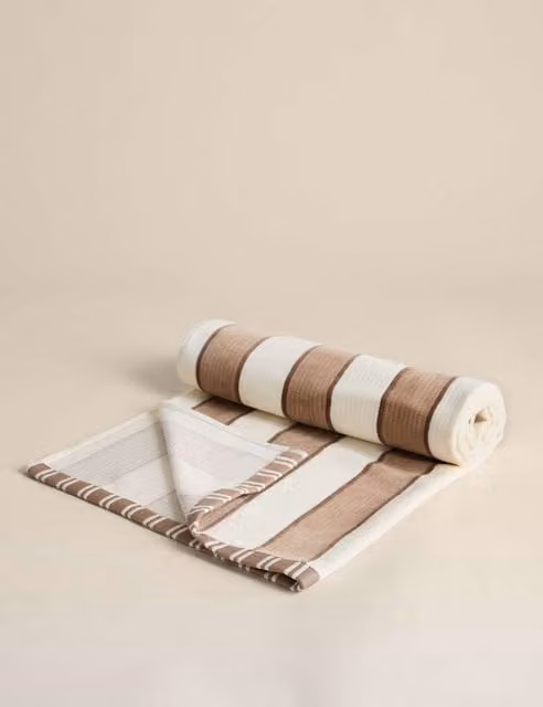 M&S Striped Pure Cotton Sand Resistant Beach Towel in Beige