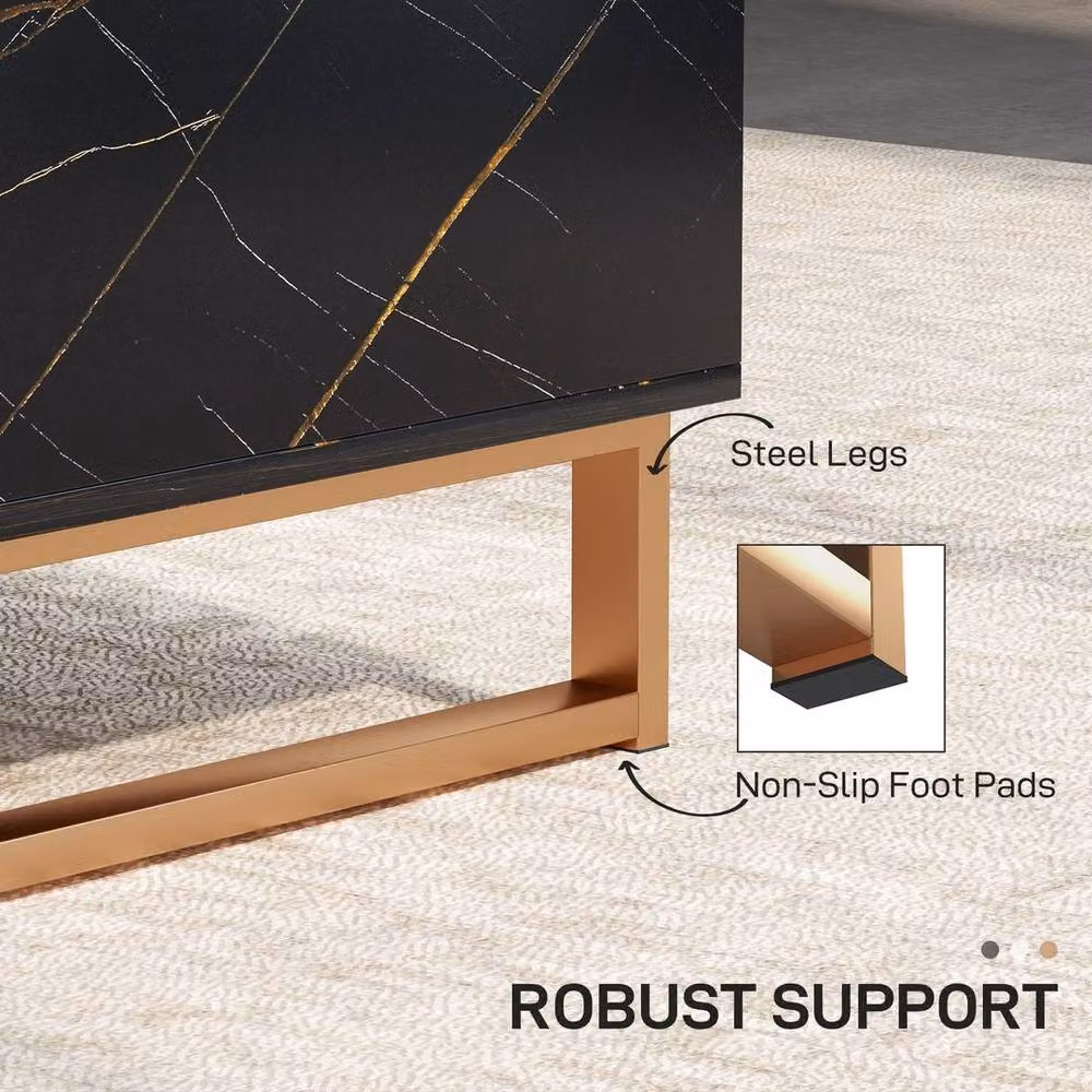 PAWNORA Modern Black Rectangular Coffee Table with Drawer – 4