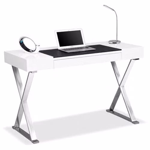Centurion Supports ADONIS Glossy White and Silver Ergonomic Home Office Computer Desk W/D/H: 120 x 73.5 x 55 cm – 1