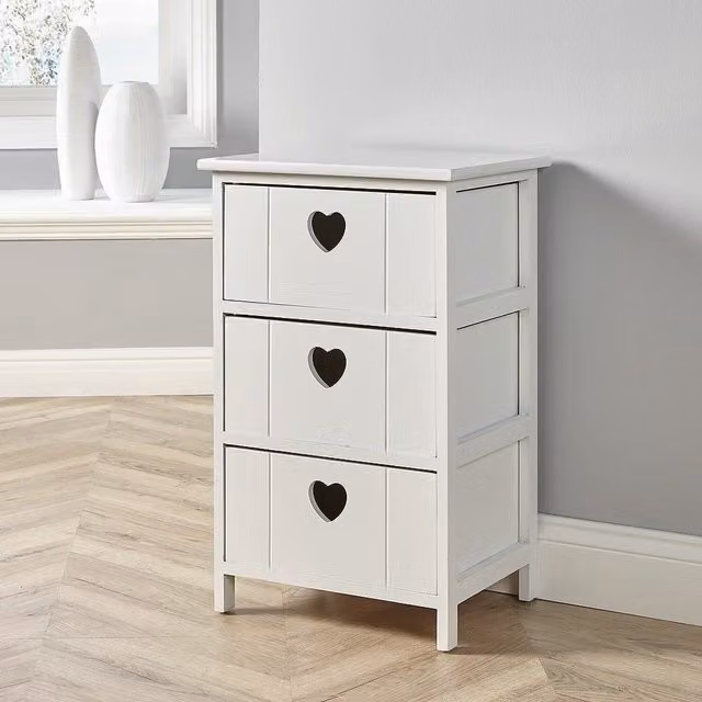 Home Source Lovestack 3 Heart Handle Drawer Chest Storage Unit in White
