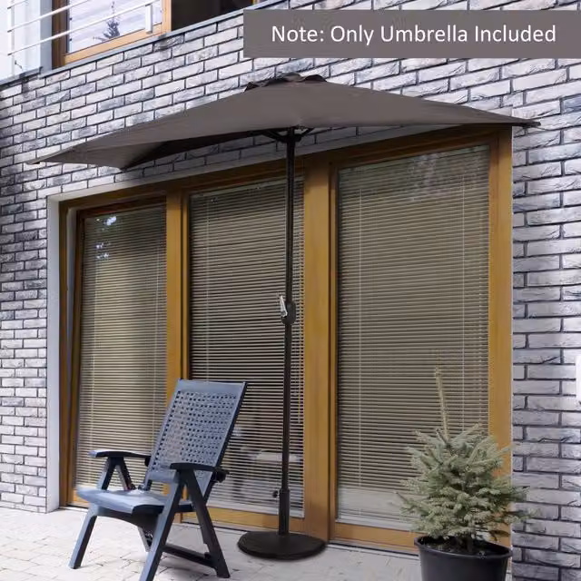 Outsunny Grey Half Round Balcony Parasol Sun Shade with Polyester Canopy and Metal Frame