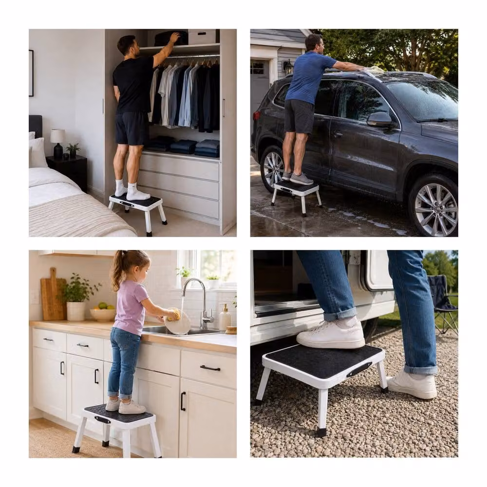 Futura Foldable Steel Step Ladder in White with Rubber Feet, W/D/H: 38.0 x 26.5 x 18.0 cm – 2