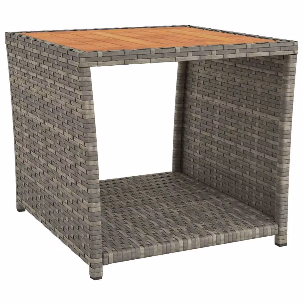 Berkfield Home Grey Poly Rattan Tea Table with Acacia Wood Top – 2