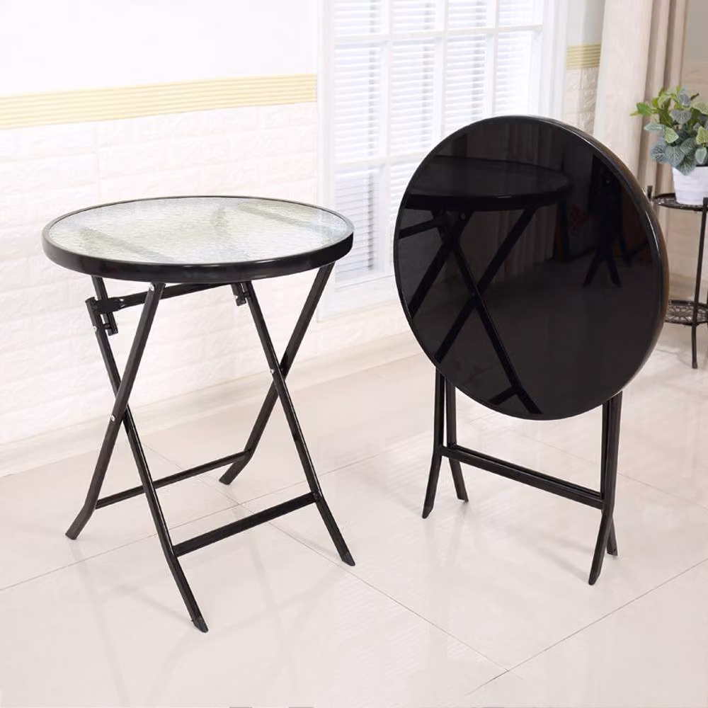Living and Home Round Foldable Steel Garden Dining Table in Black – 2