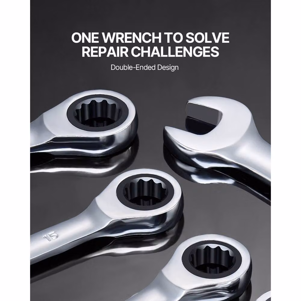 VEVOR 8-Piece Chrome Vanadium Steel Combination Wrench Set, Metric 8 mm to 19 mm, Silver – 4