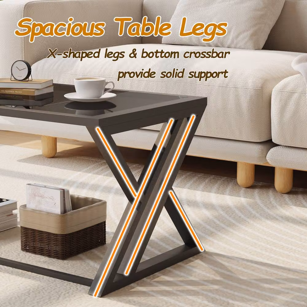 Huhote Modern Grey Coffee Table with Metal Frame and Glass Top – 6