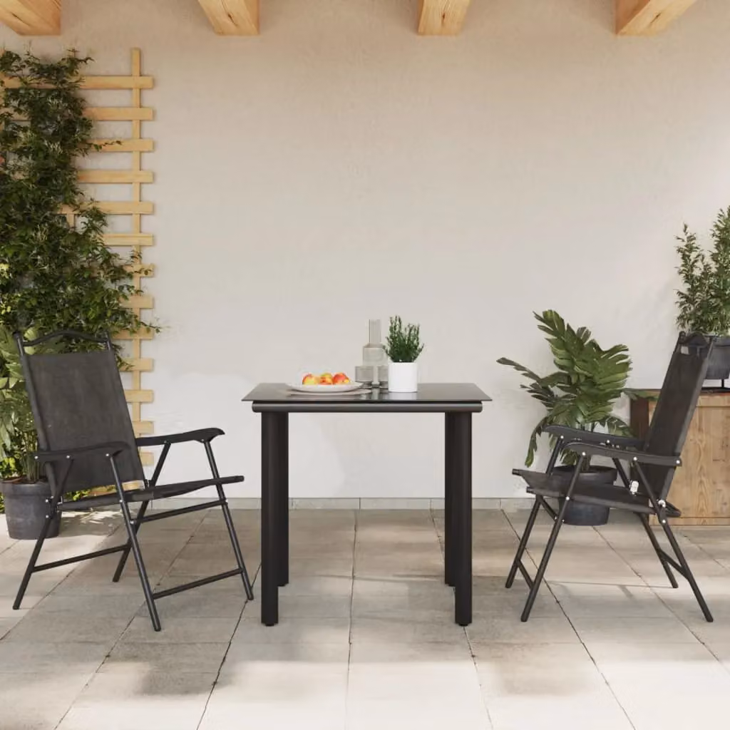 Berkfield Home Set of 2 Folding Garden Chairs in Melange Grey Steel and Textilene – 3