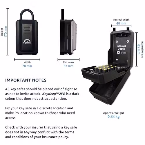 Squire KeyKeep 2 PB Push-Button Combination Key Safe in Black, Wall or Gate Mountable – 2