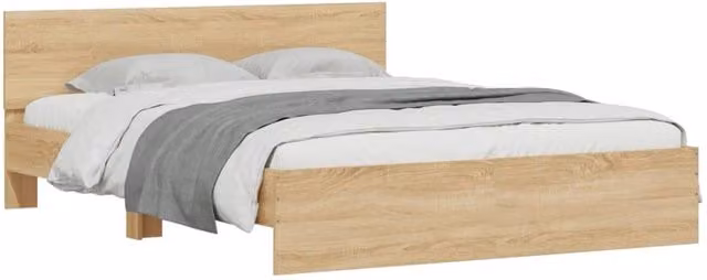 Berkfield Home Durable King Size Bed Frame with LED Under-Bed Lighting and Drawers in Sonoma Oak Brown, W/D/H: 150 x 200 x 70 cm – 1