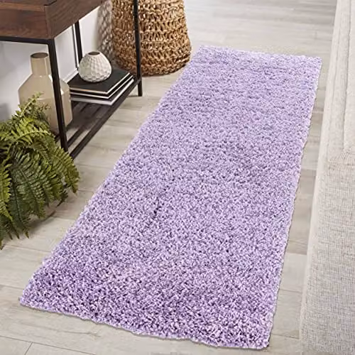 Serdim Rugs Plain Lilac Shaggy Hallway Runner Rug, W: 60 cm, L: 220 cm – 1