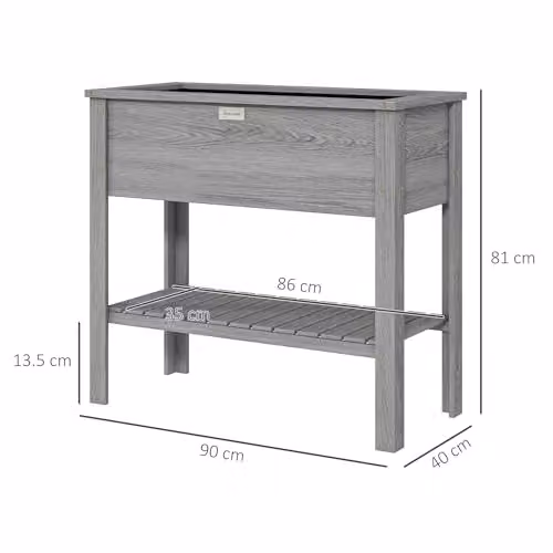 Outsunny Wooden Raised Garden Bed with Storage Shelf in Grey, W/D/H: 81 x 40 x 40 cm – 5