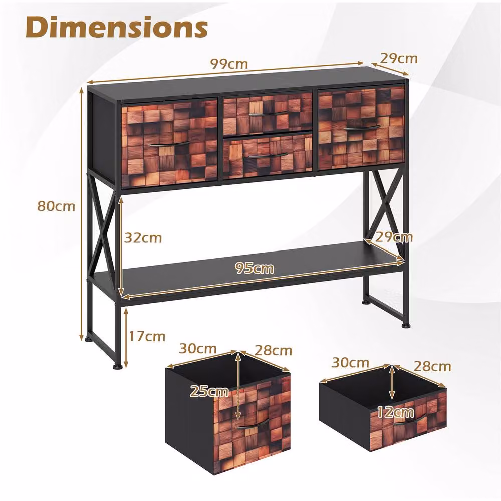 Costway Modern Geometric Console Table with 4 Fabric Drawers and Shelf in Black and Multicolour – 2
