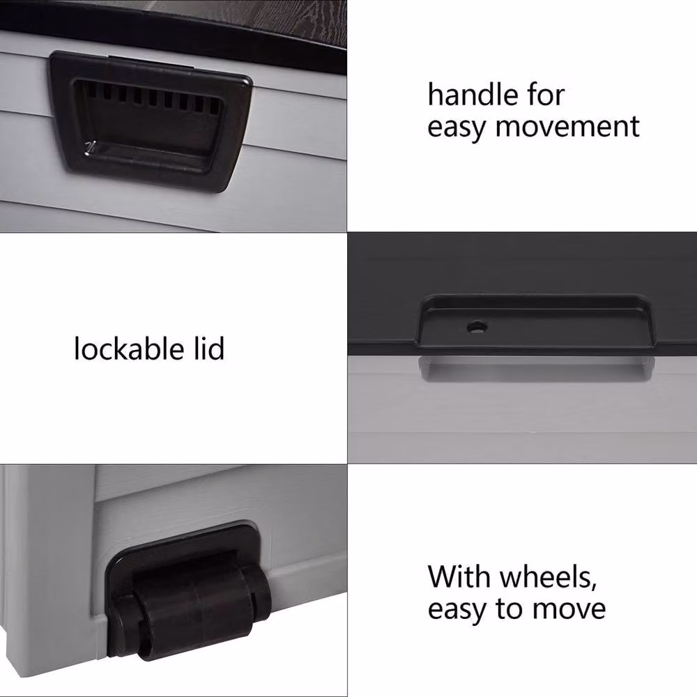 EONLION Black and Grey Waterproof Garden Storage Box with Wheels, 280L – 3