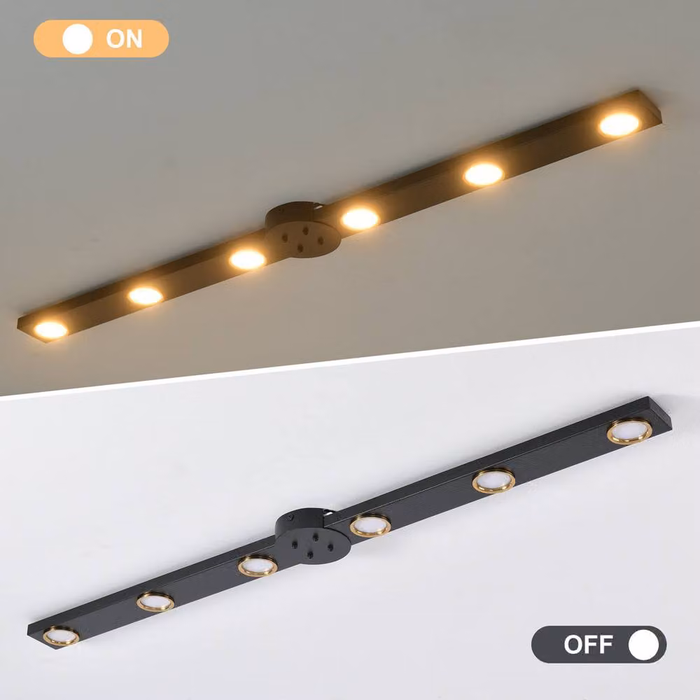 Garwarm 6 Light Dimmable LED Integrated Flush Mount Ceiling Bar in Black – 6