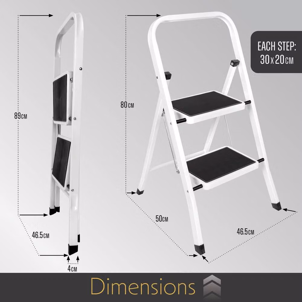 Futura 2 Step Heavy-Duty Steel Folding Step Ladder in White – 7