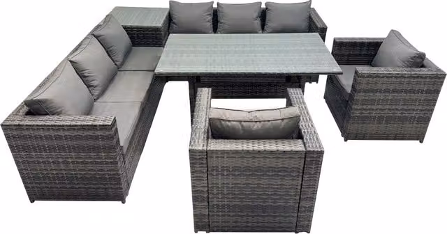 Fimous 8 Seater Garden Rattan Furniture Set with Side Table in Dark Grey