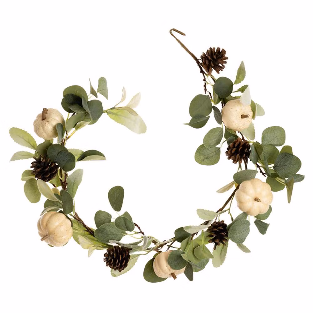 Scottish Everlastings Ltd Green and White Pumpkin and Eucalyptus Hanging Garland, 100 cm – 2