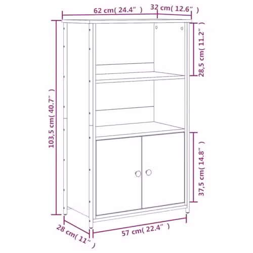 vidaXL Highboard in Grey Sonoma, W/D/H: 62 x 32 x 103.5 cm – 2