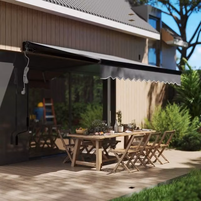 Outsunny Electric Awning with LED Light and Remote Controller, Dark Grey, W: 2.5 m, D: 2 m