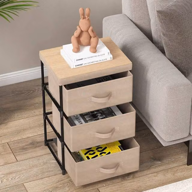 EONLION 3-Tier Nightstand Organizer Chest of Drawers in Brown and Beige – 1