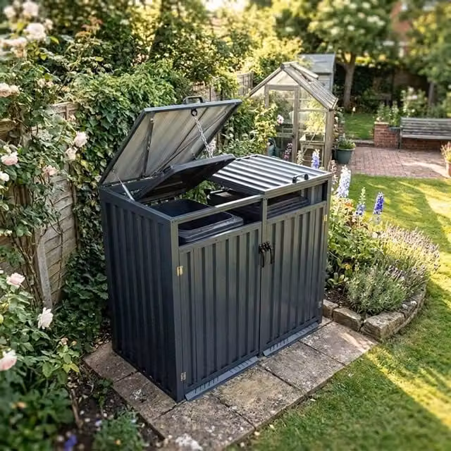 Nicoman Outdoor Metal Double Wheelie Bin Storage Shed in Anthracite Grey – 1