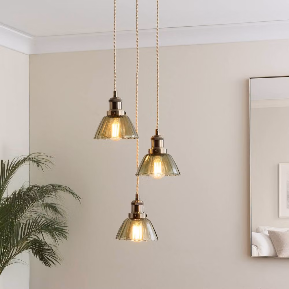 First Choice Lighting Vintage 3 Light Cluster Pendant with Green Glass and Bronze Antique Brass Finish – 2