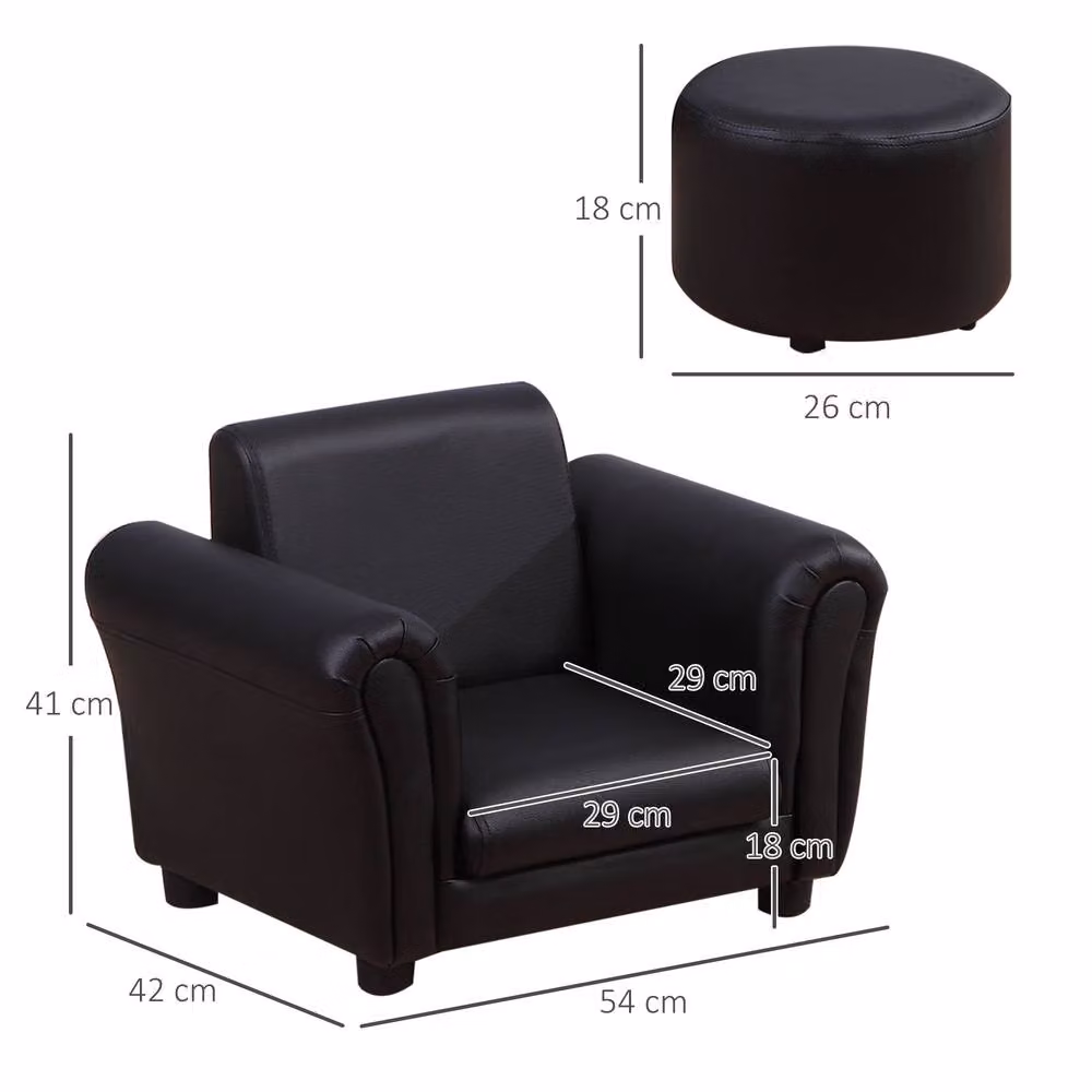 STILVORA Children's Armchair with Footstool in Black – 3