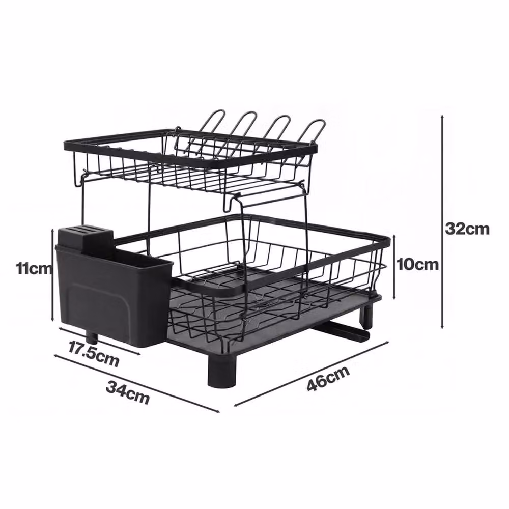 EONLION 2 Tier Dish Drainer Rack with Drip Tray and Cutlery Holder, Black – 2