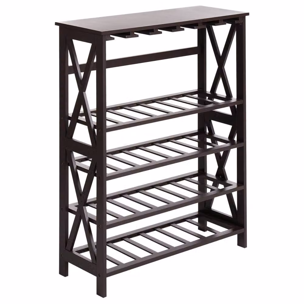 Wyld and Coco Dark Brown Lacquered Wine Rack with MDF Core and Pine Legs W/D/H: 73 x 29 x 90 cm – 2