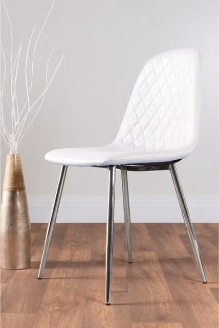 FurnitureboxUK Palma White High Gloss Round Dining Table and 6 Corona Silver Chairs