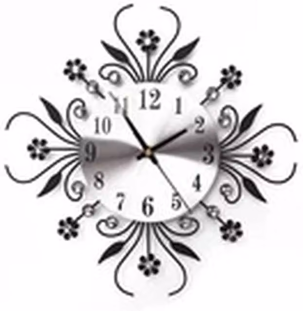 EONLION Luxury 3D Metal Diamond Floral Wall Clock in Black – 1