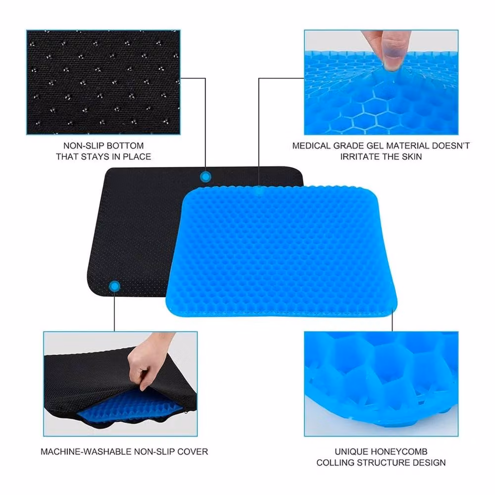 NESTLUNE Extra Thick Orthopaedic Gel Seat Cushion in Blue, W: 100 cm x D: 100 cm x H: 1 cm – 4