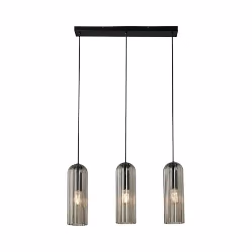 Nordlux Miella Cylinder Pendant Light in Black Smoked Glass, Height Adjustable