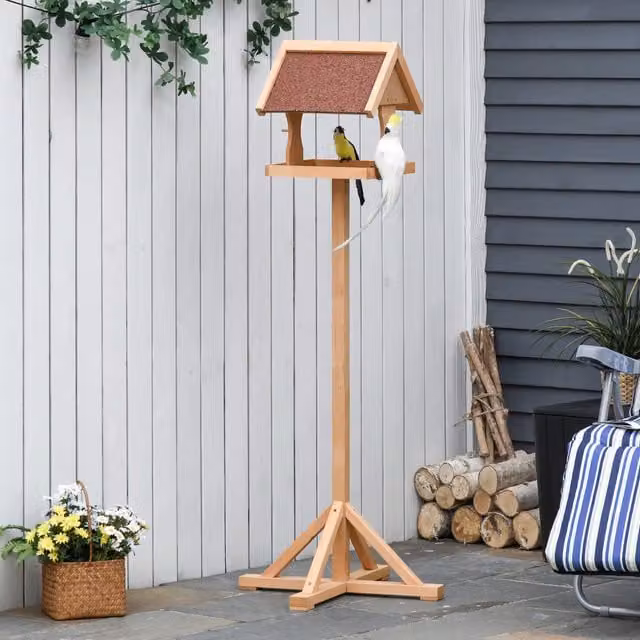 PawHut Wooden Bird Feeder with Freestanding Cross Shaped Support Feet in Brown