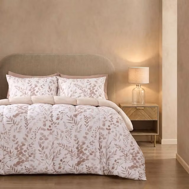 OHS Floral Coverless 10.5 TOG Duvet Set with Pillowcase in Natural, King Size