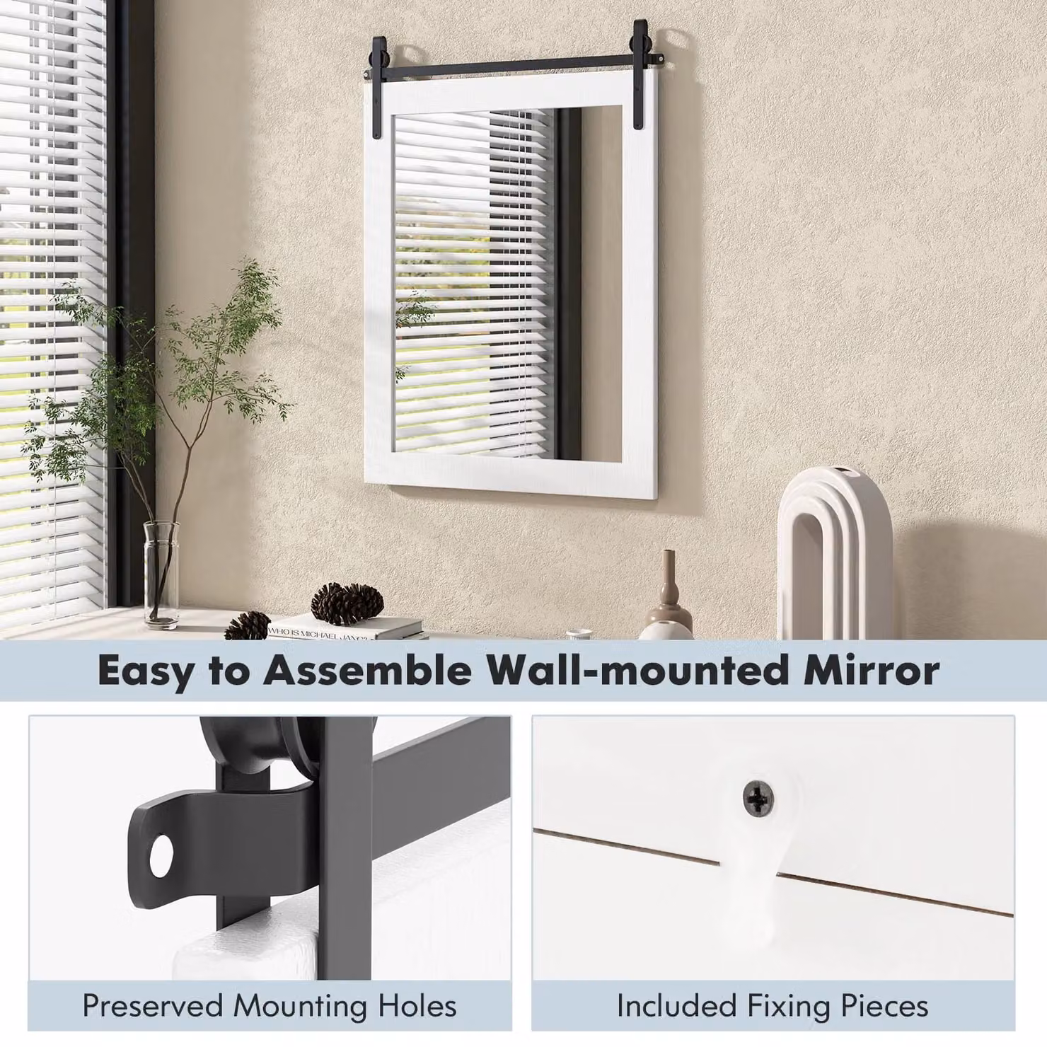 Costway White Rustic Rectangular Wall Mounted Vanity Make Up Mirror – 4